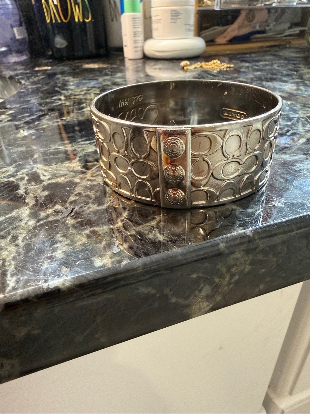 Coach Silver Signature Wide Cuff Bracelet